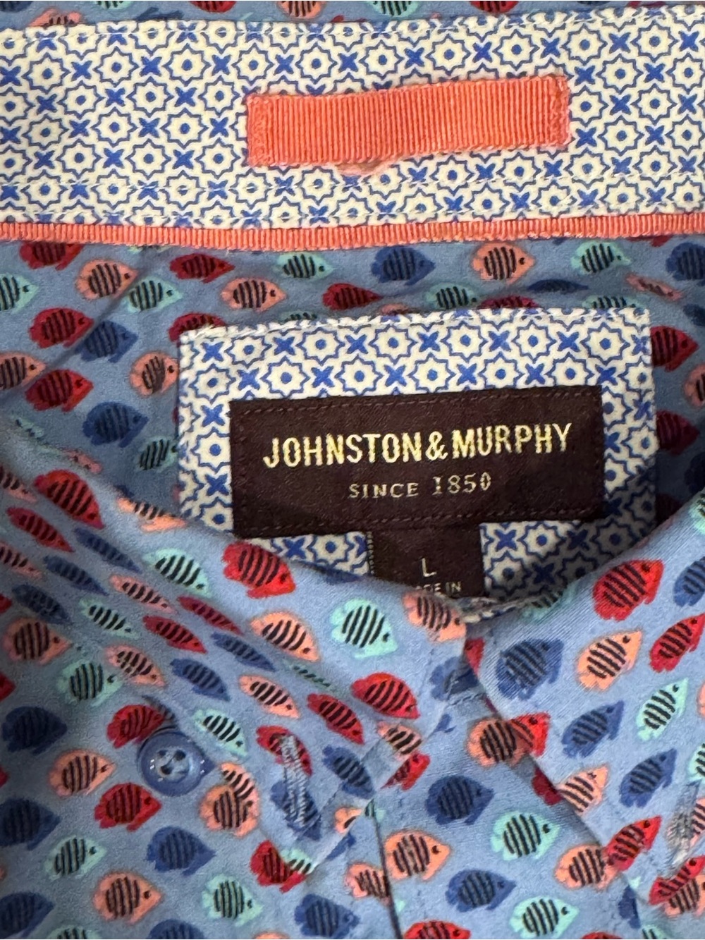 Johnston & Murphy Light Blue Shirt with Multicolor Fish Motif